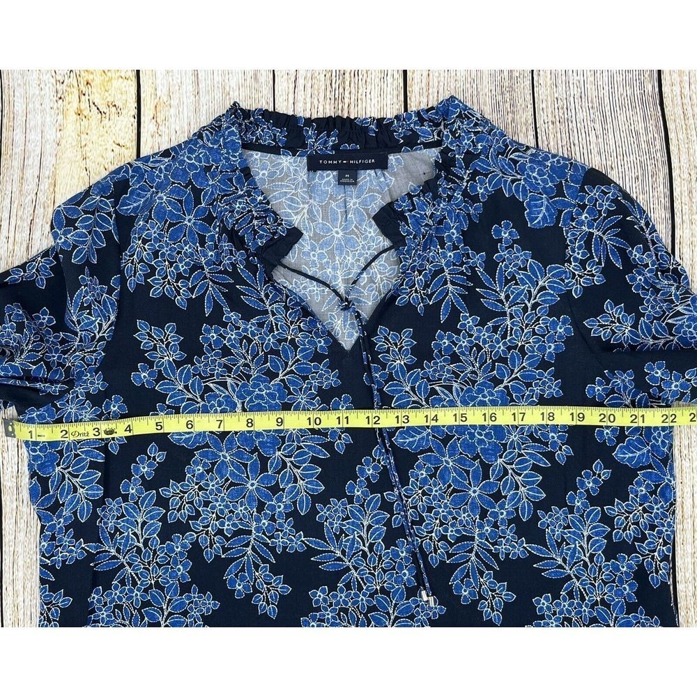Tommy Hilfiger Blue Floral Blouse Size Medium Long Sleeve Tunic Lightweight - Picture 4 of 7